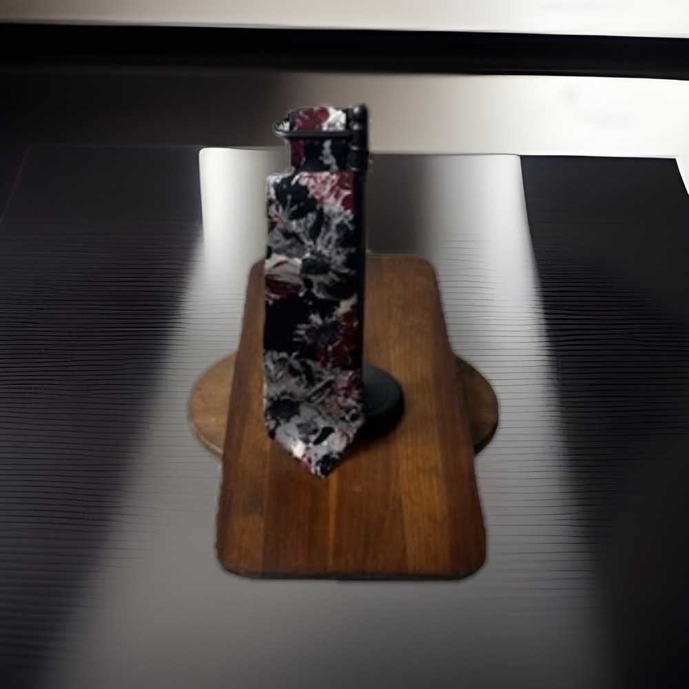 Alexander Boston Vintage Floral Necktie Burgundy Black Gray Abstract Style